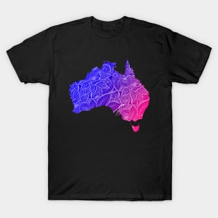 Colorful mandala art map of Australia with text in blue and violet T-Shirt